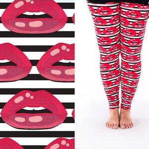 SweetLegs Plus Diva Leggings Red Lips Black White Stripe NEW in Package